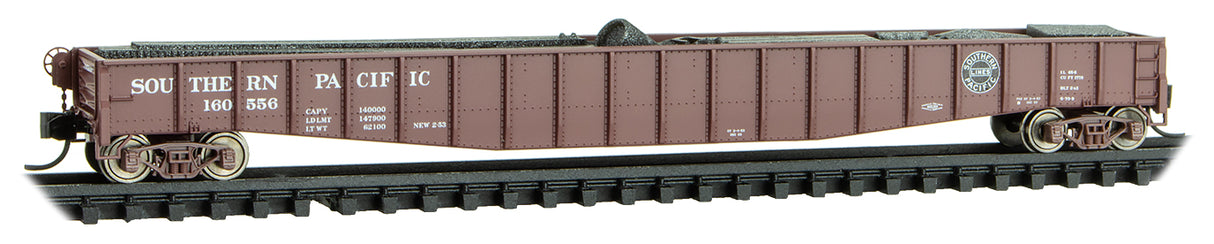 Micro-Trains N 65' Mill Gondola with Drop Ends & Scrap Metal Load - Ready to Run -- Southern Pacific #160556 (Boxcar Red, black, Lines Logo)