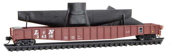 Micro-Trains N 65' Mill Gondola with Drop Ends & C-130 Hercules Stabilizer Load - Ready to R -- Louisville & Nashville #26218 (Boxcar Red, white)