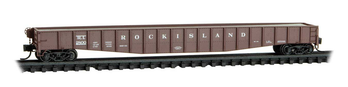 Micro-Trains N 65' Mill Gondola with Drop Ends - Ready to Run -- Rock Island #2800 (Boxcar Red)