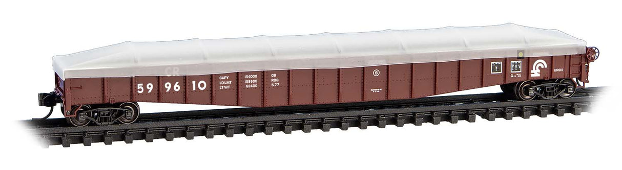 Micro-Trains 107 00 141 N 65' Mill Gondola with Drop Ends & Tarp Load Cover Kit - Ready to Run -- Conrail #599610 (Boxcar Red)