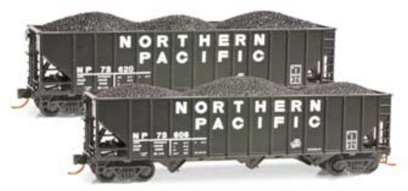 Micro-Trains 100-Ton 3-Bay Ribside Open Hopper w/Coal Load - Ready to Run -- Northern Pacific #73606 (black, BN-Style Billboard Lettering) - 489-10800211