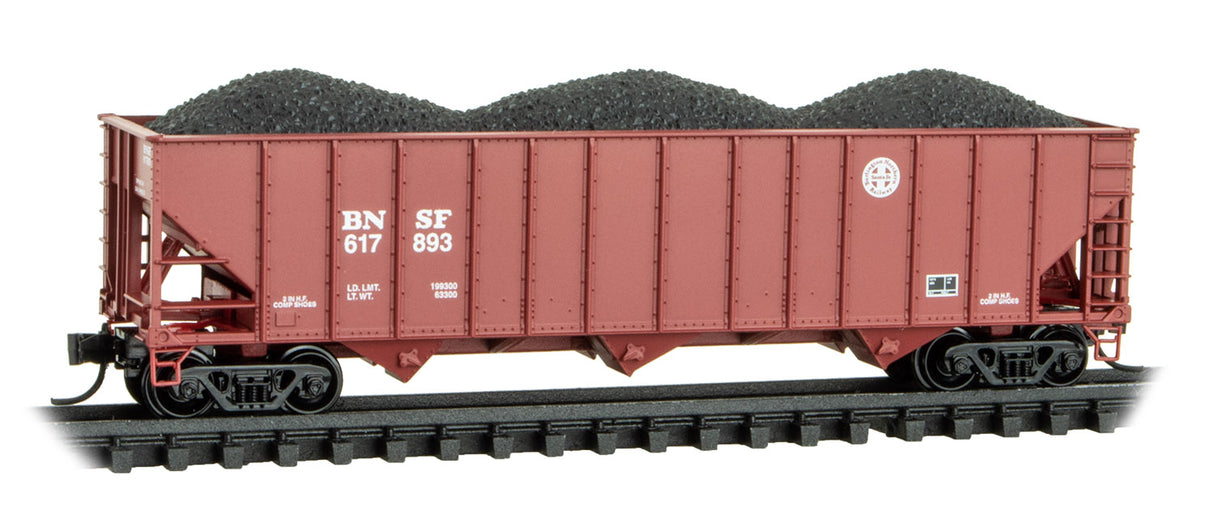 100-Ton 3-Bay Ribside Open Hopper w/Coal Load - Ready to Run -- Burlington Northern Santa Fe #617893 (Boxcar Red, small Circle/Cross Logo)
