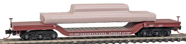 Micro-Trains Heavyweight 6-Axle Depressed-Center Flatcar - Ready to Run -- With Covered Pipe Load Pennsylvania Railroad #470017 (Tuscan) - 489-10900010