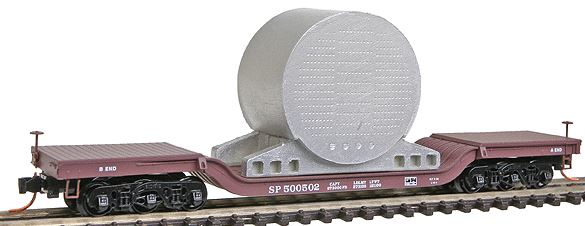 Micro-Trains Heavyweight Depressed Center Flatcar w/Marine Boiler Load -- Southern Pacific #500502 (Boxcar Red, white Lettering) - 489-10900091