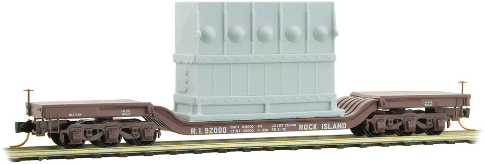 Micro-Trains Heavyweight 6-Axle Depressed-Center Flatcar with Generator Load - Ready to Run -- Rock Island 92000 (Boxcar Red) - 489-10900150