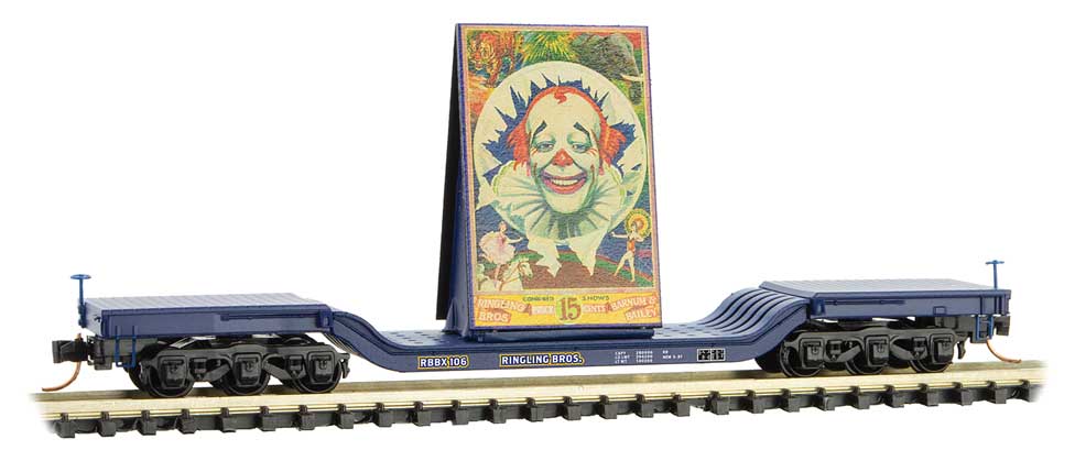 Micro-Trains Heavyweight 6-Axle Depressed-Center Flatcar with Billboard Load - Ready to Run -- Ringling Bros.(R) Clown Billboard Series Car RBBX 106 - 489-10900161