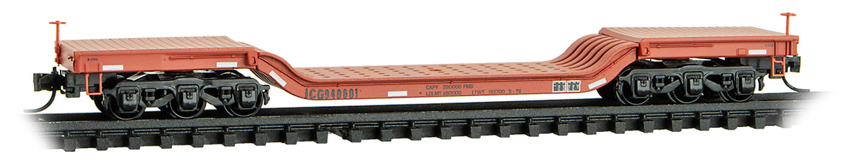 Micro-Trains N Heavyweight 6-Axle Depressed-Center Flatcar - Ready to Run -- Illinois Central Gulf #940601 (orange, black, white)