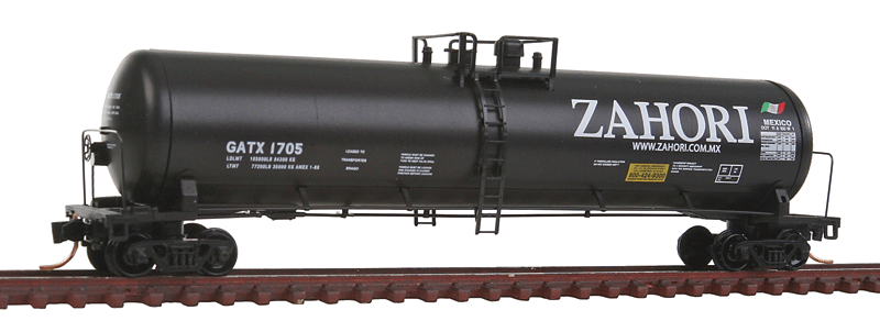Micro-Trains 56' General Service Tank Car - Ready to Run -- Zahori GATX #1705 (black, white, Large Lettering) - 489-11000150