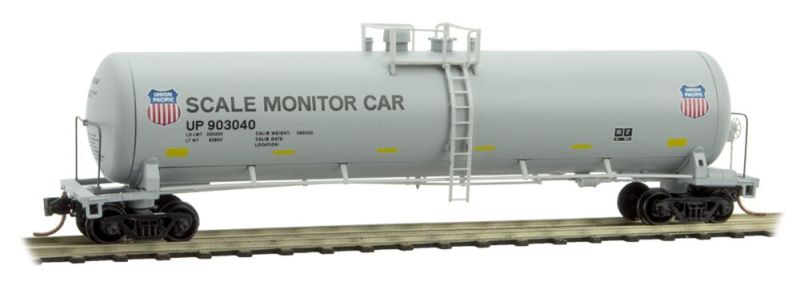 Micro-Trains 56' General Service Tank Car - Ready to Run -- Union Pacific #903040 (Scale Monitor Car, gray, black, 2 Shield Logos) - 489-11000251