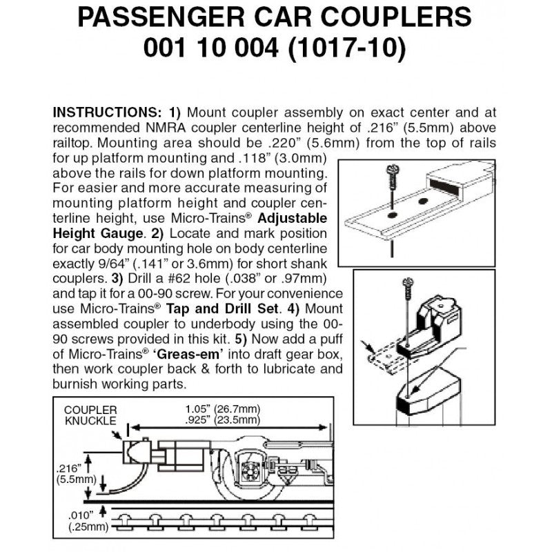 Micro-Trains N Scale 1017-2 Coupler - Assembled -- Black 10 Pair