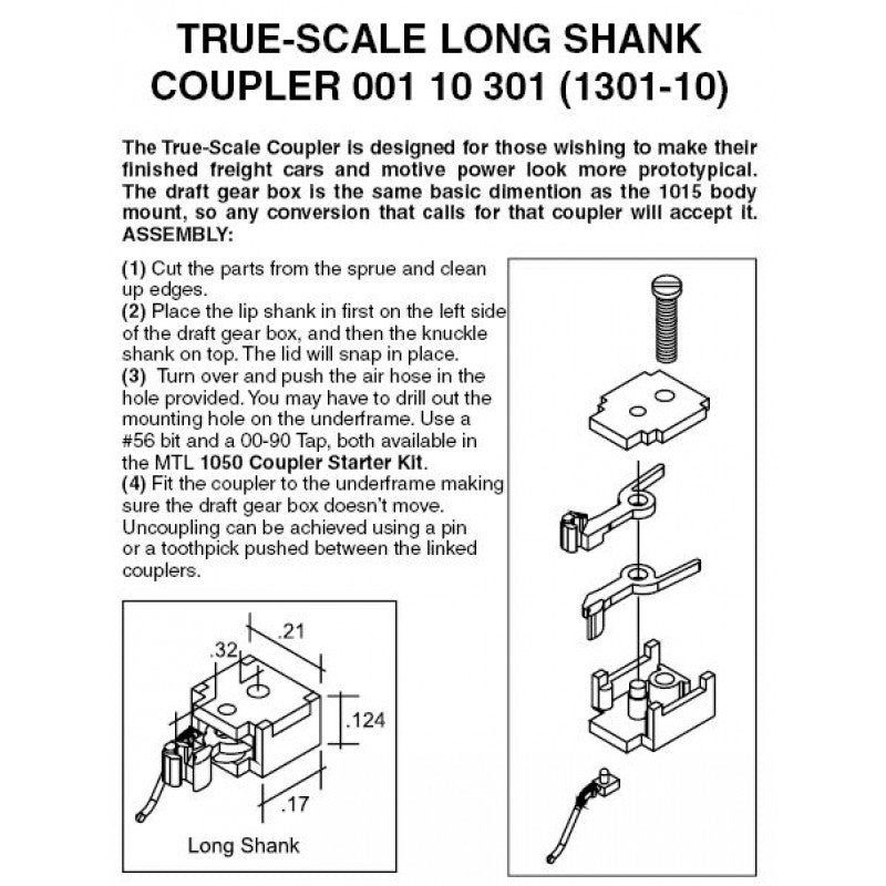 Micro-Trains N Scale True-Scale Coupler -- Long Shank pkg(20) (black)