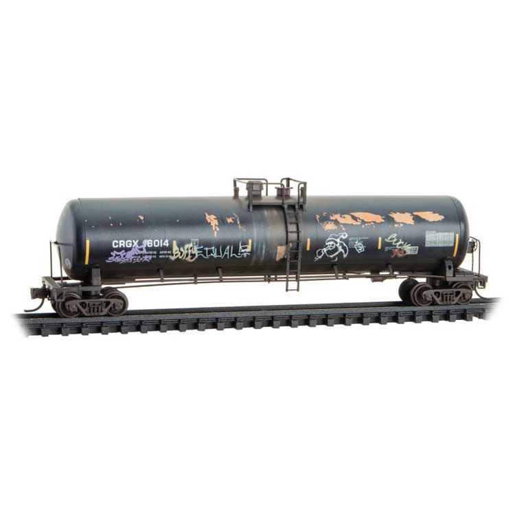 Micro-Trains N 56' General-Service Tank Car - Ready to Run -- Cargill CRGX #16014 (Weathered, black, Graffiti)