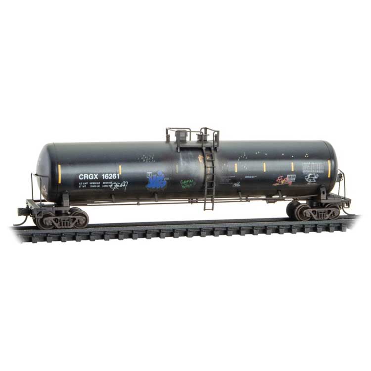 Micro-Trains N 56' General-Service Tank Car - Ready to Run -- Cargill CRGX #16261 (Weathered, black, Graffiti)