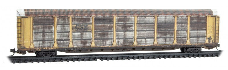 Micro-Trains 89' Tri-Level Enclosed Auto Rack - Ready to Run -- CSX ETTX #950125 (Weathered, yellow, black, silver) - 489-11144450