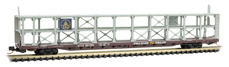 Micro-Trains 89' Tri-Level Open Auto Rack - Ready to Run -- Baltimore & Ohio TTX 907185 (Boxcar Red, gray, Trailer-Train Logo) - 489-11200090