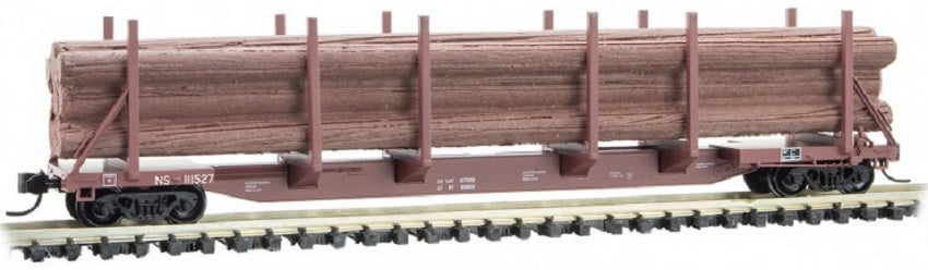 Micro-Trains 489-11500071 Evans 65' 100-Ton Log Car with Log Load - Ready to Run -- Norfolk Southern 111527 (Boxcar Red) - 489-11500071
