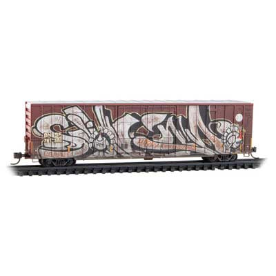 Micro-Trains 123 44 170 60' Rib-Side, Double-Plug-Door High-Cube Boxcar - Ready to Run -- BNSF Railway #761380 (Weathered, Boxcar Red, circle logo, graffiti)