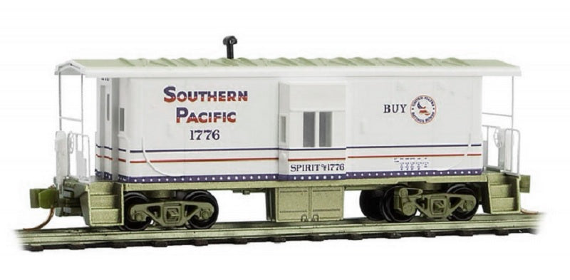 Micro-Trains Steel Bay Window Caboose - Ready to Run -- Southern Pacific 1776 (Bicentennial, white, red, blue, gold) - 489-13000250