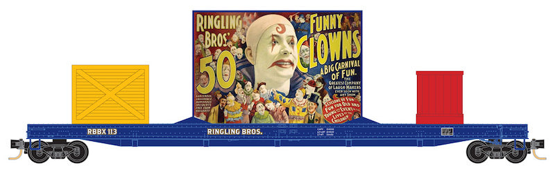 Micro-Trains 70' Circus Flatcar with Billboard Load - Ready to Run -- Ringling Bros.(R) Clown Billboard Series Car RBBX 113 - 489-13900261