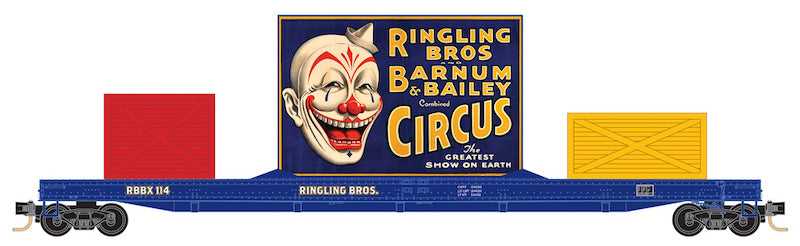 Micro-Trains 70' Circus Flatcar with Billboard Load - Ready to Run -- Ringling Bros.(R) Clown Billboard Series Car RBBX 114 - 489-13900262