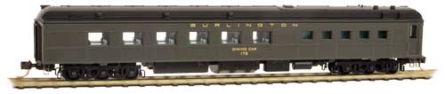 Micro-Trains Heavyweight Diner - Ready to Run -- Chicago, Burlington & Quincy #178 (Pullman Green, black) - 489-14600030