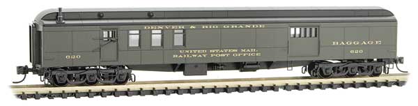Micro-Trains 70' Heavyweight Baggage-Mail - Ready to Run -- Denver & Rio Grande Western 620 (Pullman Green, black) - 489-14800390
