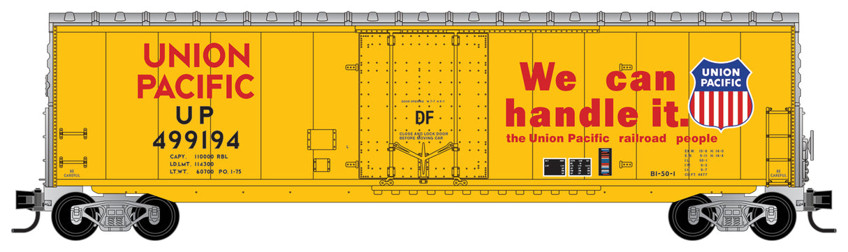 Micro-Trains N UNION PACIFIC 50' STANDARD BOX CAR, 8' PLUG DOOR, W/O ROOFWALK, SHORT LADDERS #499090 - 489-18100142