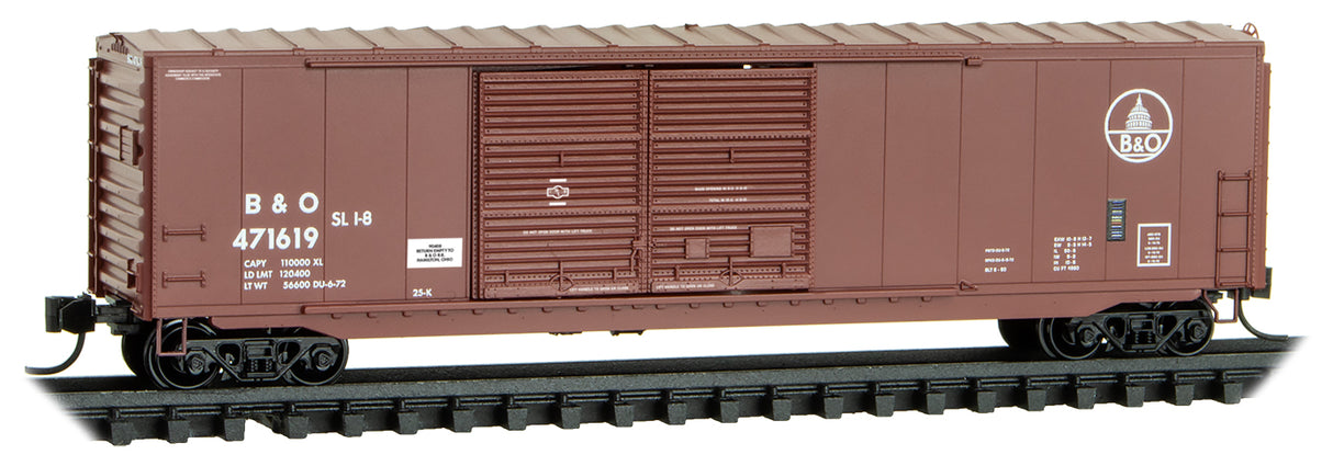 Micro-Trains N 50' Double-Door Boxcar No Roofwalk, Short Ladders - Ready to Run -- Baltimore & Ohio #471617 (Class M69b 1972, Boxcar Red, Small Capitol Logo)