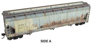 Micro-Trains HO-Scale ACF 47' 3-Bay Center-Flow Covered Hopper - Ready to Run - Grit N Grime -- CSX #247177 (Weathered, gray, beige patch)