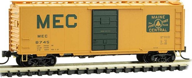 Micro-Trains 40' Single-Door Boxcar - Ready to Run -- Maine Central 8745 (Harvest Yellow, green, Large MEC, Pine Tree Route Logo) - 489-2000117