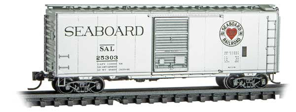 Micro-Trains N 40' Single-Door Boxcar - Ready to Run -- Seaboard Air Line #25303 (silver, black, red, Heart Logo)
