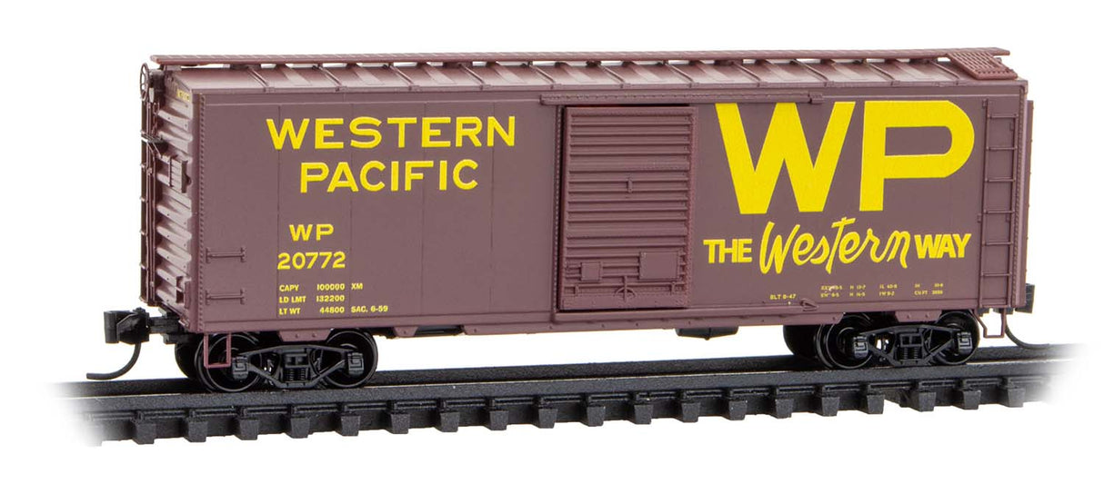 Micro-Trains 020 00 518 N 40' Single-Door Boxcar - Ready to Run -- Western Pacific #20772 (Boxcar Red, yellow, Script Western Way Slogan)