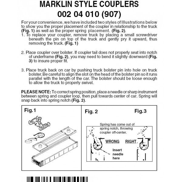Micro-Trains Couplers -- Marklin-Compatible Body Mount Replacements - 3 Pairs - 489-204010