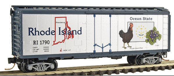 Micro-Trains 50 State Car Series 40' Plug-Door Boxcar (Aluminum, dark blue) -- Rhode Island #1790 - 45th in Series - 489-2100409
