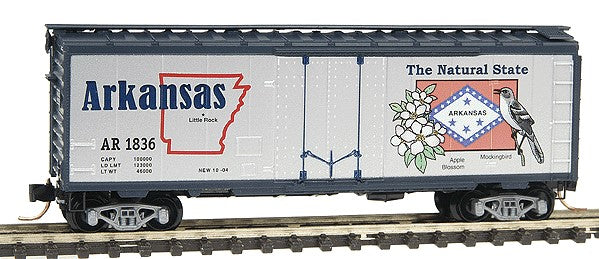 Micro-Trains 50 State Car Series 40' Plug-Door Boxcar (Aluminum, dark blue) -- Arkansas #1836 - #19 in Series - 489-21383