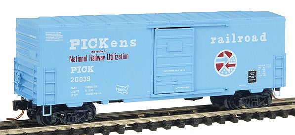 Micro-Trains 40' Standard Boxcar w/ Single Superior Door - No Roofwalk -- Pickens Railroad #20039 (Blue w/ Large Red & White Pickens Hearld) - 489-2400140