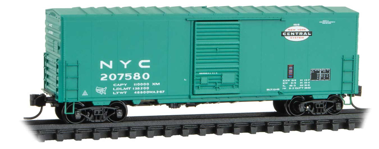 Micro-Trains 40' Single-Door Boxcar No Roofwalk - Ready to Run -- New York Central #207580 (Jade Green, white, black, Small Logo) - 489-2400480