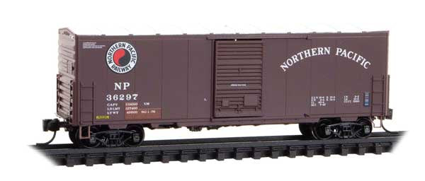 Micro-Trains 024 00 600 N 40' Single-Door Boxcar No Roofwalk - Ready to Run -- Northern Pacific #36297 (Boxcar Red, white, red, black, Monad Logo)