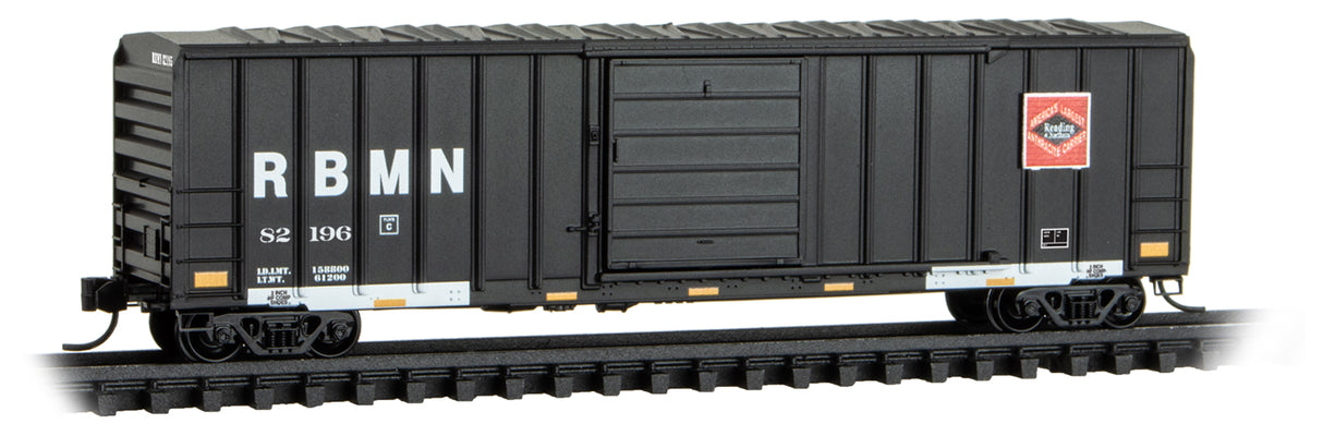 50' Rib-Side Single-Door Boxcar No Roofwalk - Ready to Run -- Reading, Blue Mountain & Northern RBMN #82196 (black, red, Anthracite Logo)