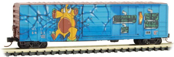 Micro-Trains N 50' RIB SIDE BOX CAR - WATERLOO/ CANADIAN NATIONAL "ELEPHANT TOSS" GRAFFITI - 489-2544156