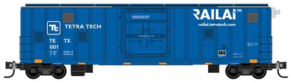 Micro-Trains N 50' Track Inspection Rib-Side Plug-Door Boxcar No Roofwalk - Ready to Run -- Tetra Tech #1 (blue, white, yellow conspicuity marks)