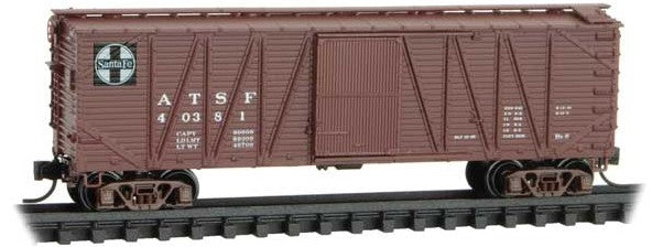 Micro-Trains 40' Outside-Braced Single-Door Boxcar - Ready to Run -- Santa Fe #40381 (Boxcar Red, black, white, Square Logo) - 489-2800260