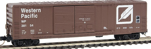 Micro-Trains 50' Rib Side Boxcar w/Double Youngstown Doors, No Roofwalk -- Western Pacific #38154 (Boxcar Red, new feather logo) - 489-30080