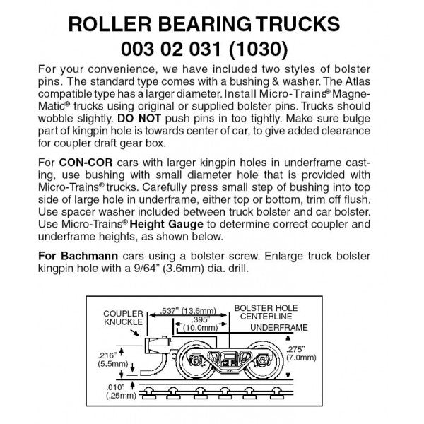 Micro-TrainsRoller-Bearing Trucks -- With Short Couplers 1 Pair - 489-302031