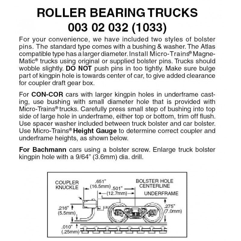 Micro-TrainsRoller-Bearing Trucks -- With Medium Extended Couplers 1 Pair - 489-302032