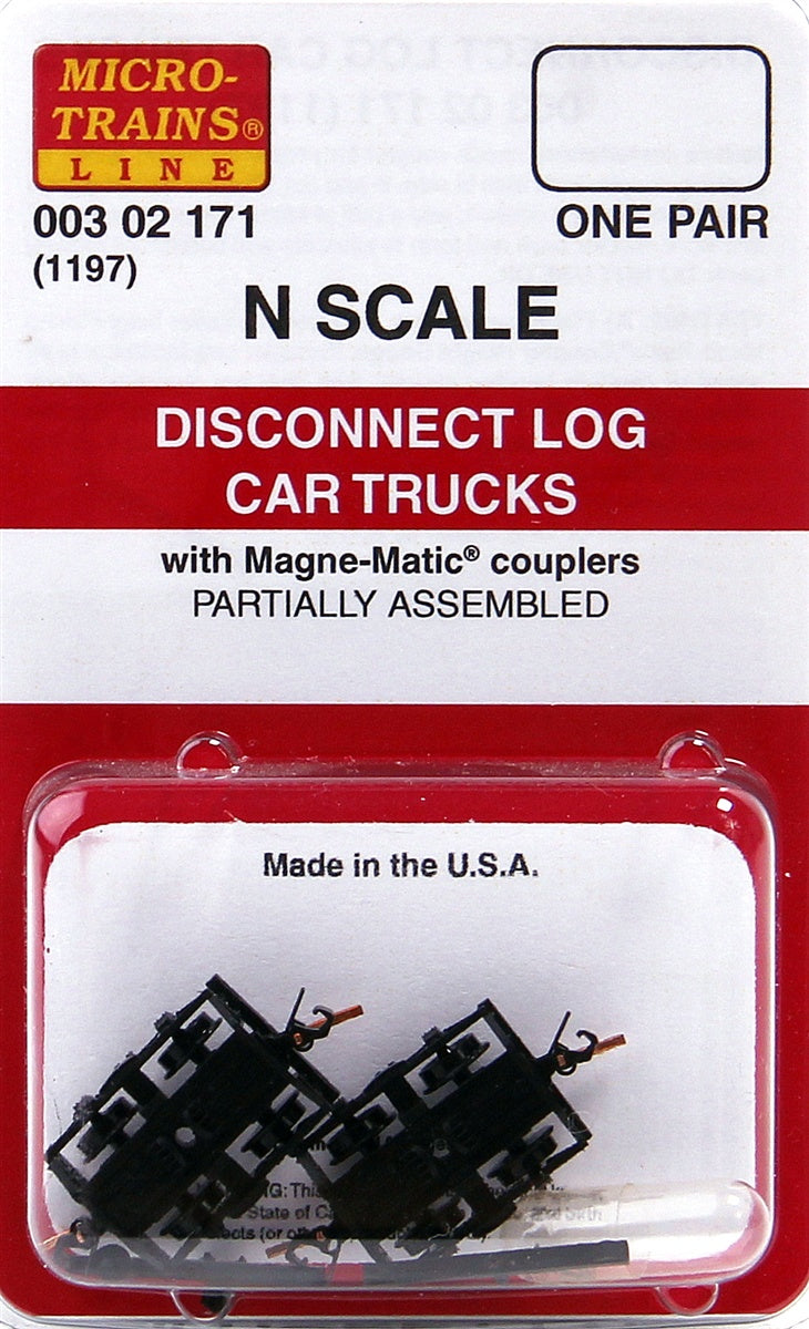 Micro-Trains Freight Car Trucks 1 Pair -- Disconnect Log Car w/Short Extended Couplers - 489-302171