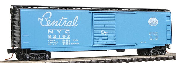 Micro-Trains 50' Standard Boxcar, Single Door -- New York Central #92102 (light blue, black Roof and Ends) - 489-3100310