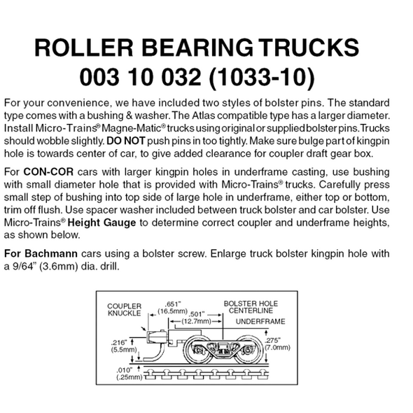 Micro-Trains N Scale Roller-Bearing Trucks -- With Medium Extended Couplers (Black) 10 Pairs