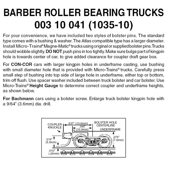 Micro-Trains N Scale Barber Roller-Bearing Trucks -- With Short Extended Couplers (Black) 10 Pairs