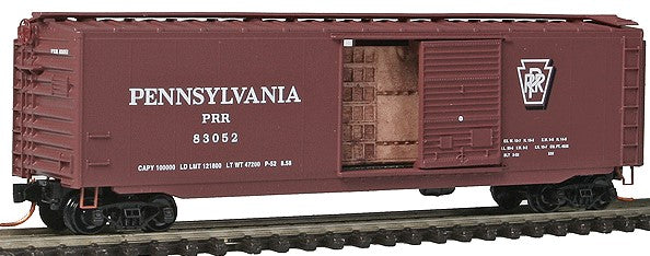 Micro-Trains 50' Single-Door Boxcar - Ready to Run -- With Freight Load, Pennsylvania Railroad #83052 (Boxcar Red, Shadow Keystone - 489-3100412